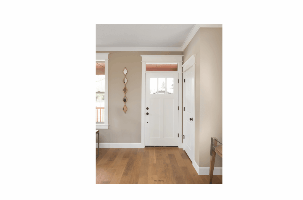 Simple entryway decor with white front door
